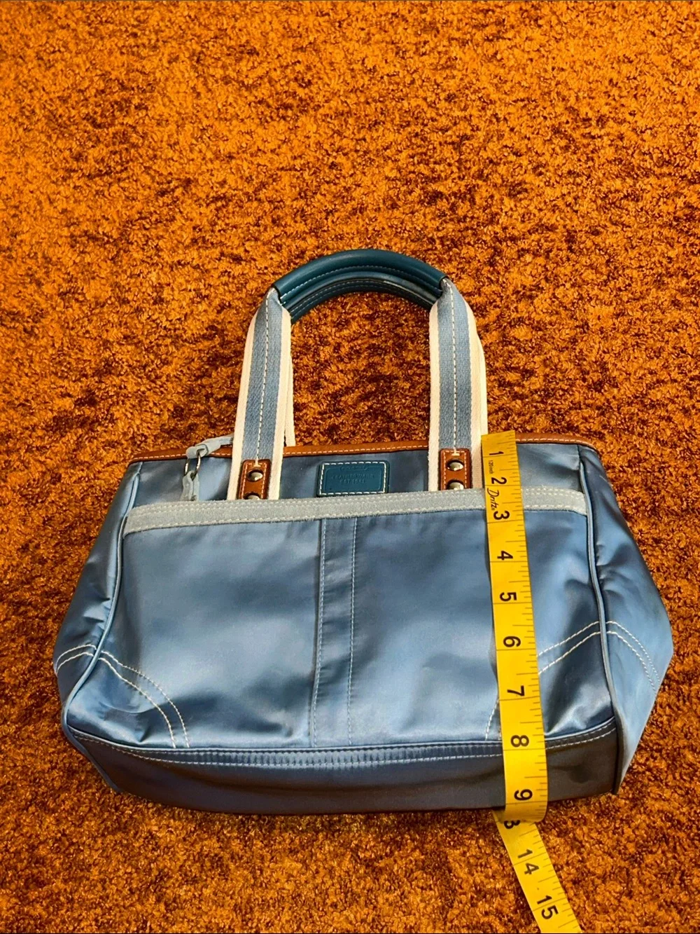 Coach Blue Satchel with Light Blue Trim and Dual Handles